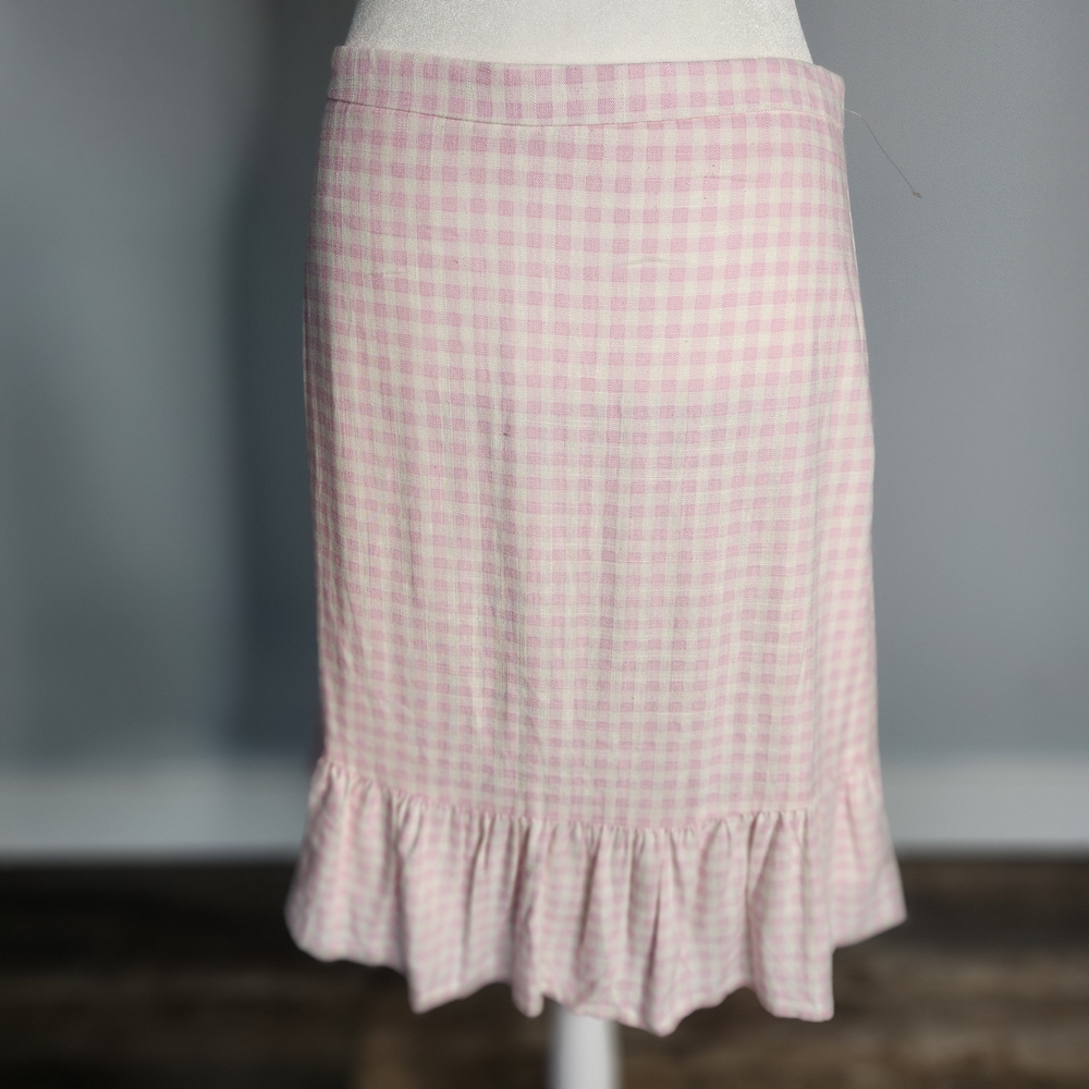 Draper James RSVP Pink White Gingham Plaid Ruffle Hem Skirt 8 Cottagecore Preppy